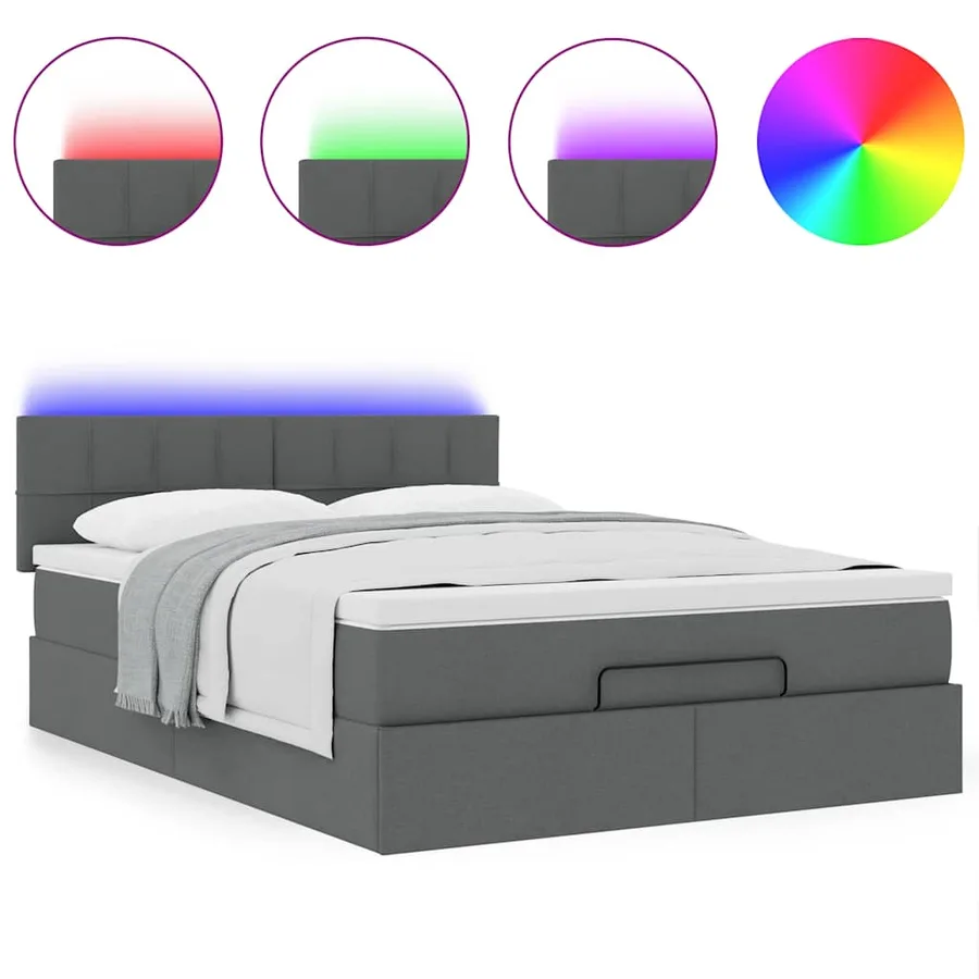 Lit ottoman avec matelas et LED gris foncé 140x190 cm tissu - 5
