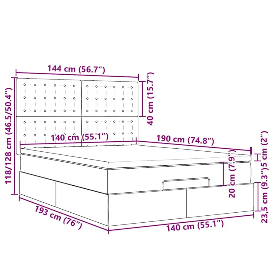 Cadre de lit ottoman avec matelas gris foncé 140x190 cm tissu - 18