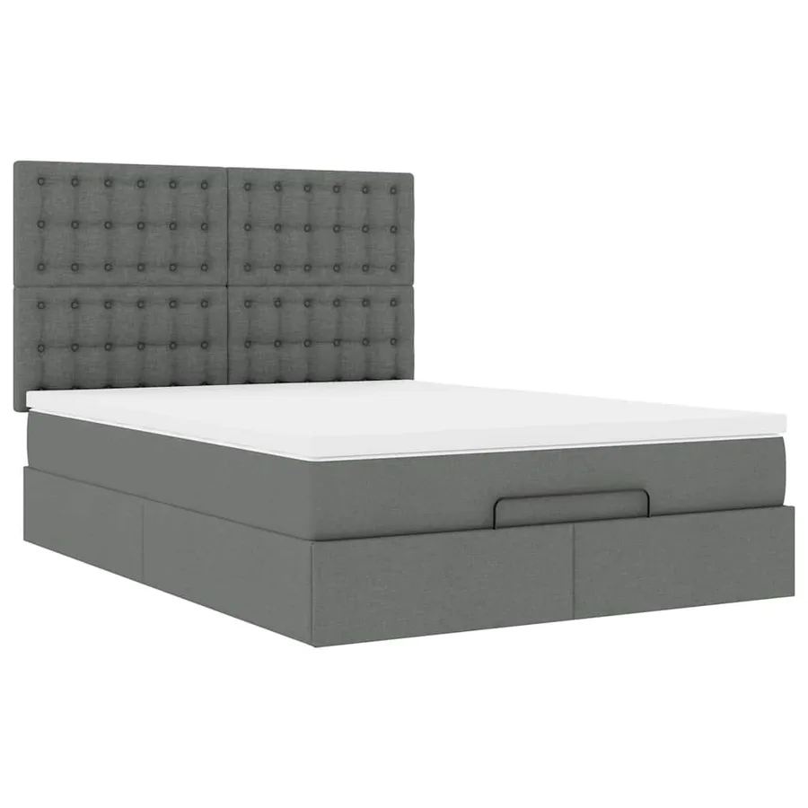 Cadre de lit ottoman avec matelas gris foncé 140x190 cm tissu - 6