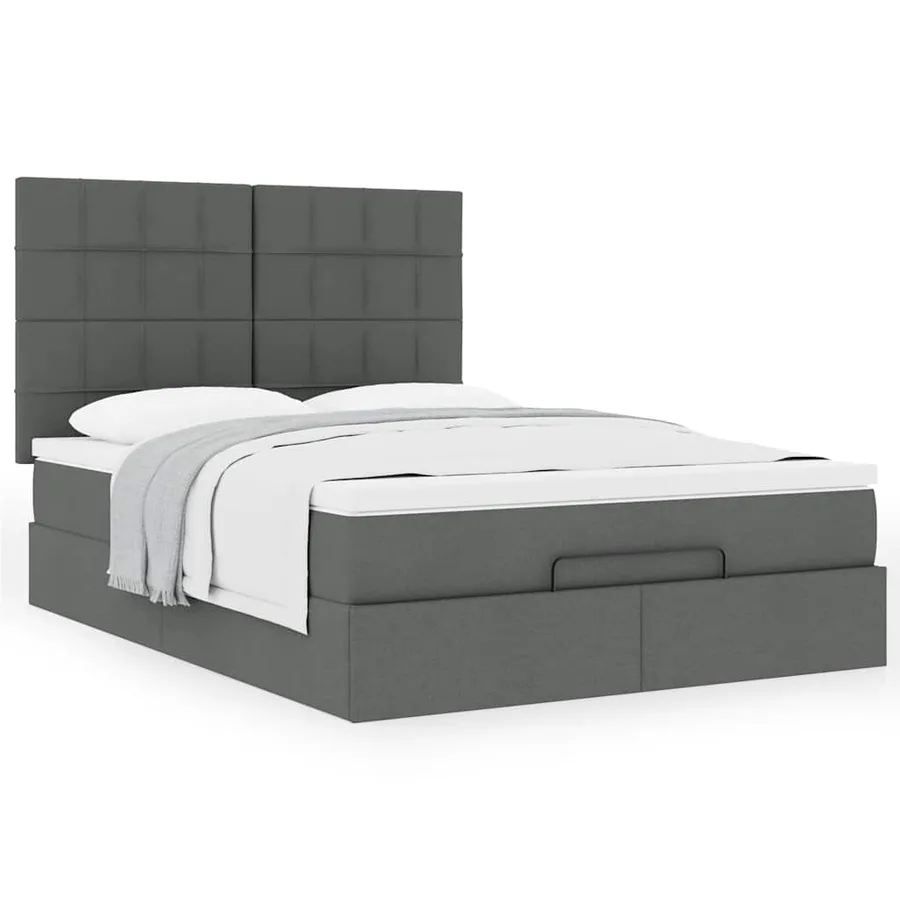 Cadre de lit ottoman avec matelas gris foncé 140x190 cm tissu - 4
