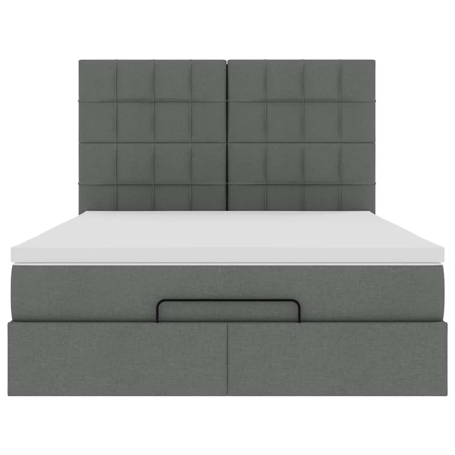 Cadre de lit ottoman avec matelas gris foncé 140x190 cm tissu - 7
