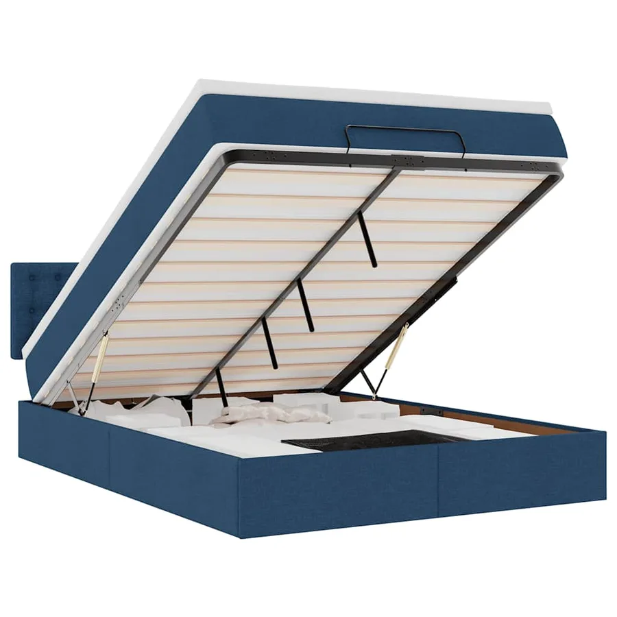 Lit ottoman avec matelas bleu 140x190 cm tissu - 2