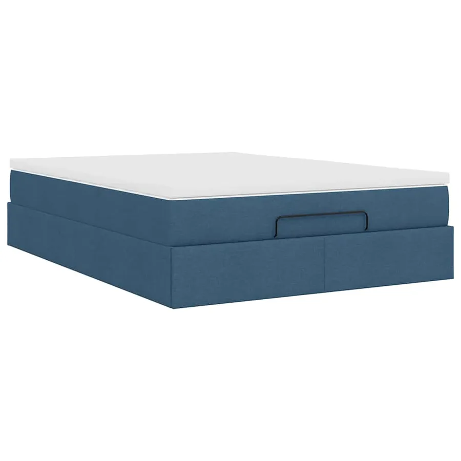 Cadre de lit ottoman avec matelas bleu 140x190 cm tissu - 10