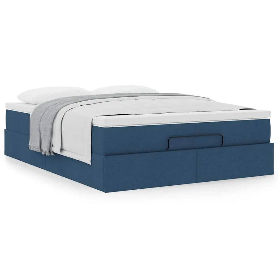 Cadre de lit ottoman avec matelas bleu 140x190 cm tissu - 4