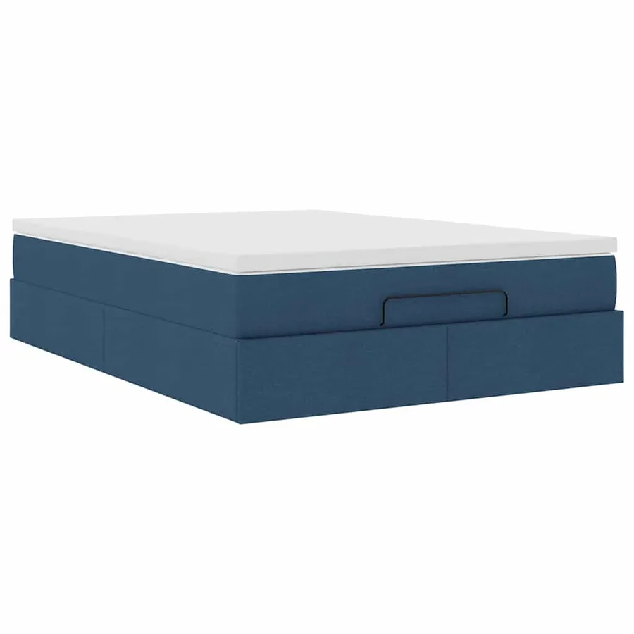Cadre de lit ottoman avec matelas bleu 140x190 cm tissu - 6