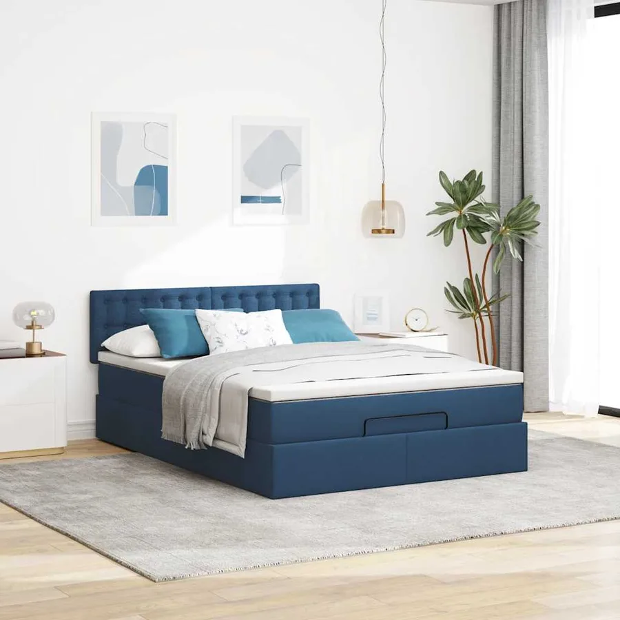 Lit ottoman avec matelas et LED bleu 140x190 cm tissu - 4