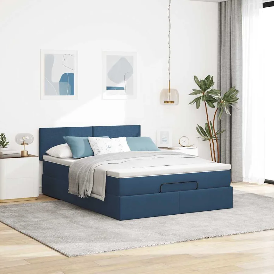 Lit ottoman avec matelas bleu 140x190 cm tissu - 3