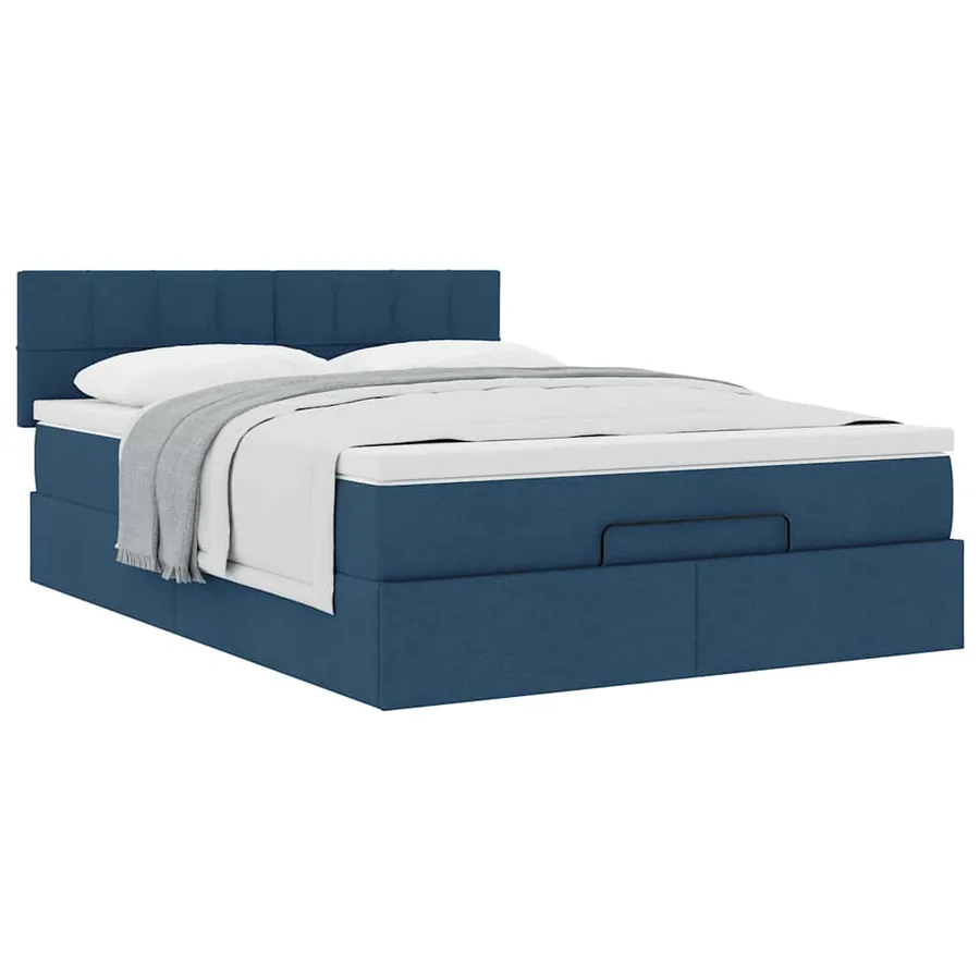 Lit ottoman avec matelas bleu 140x190 cm tissu - 5