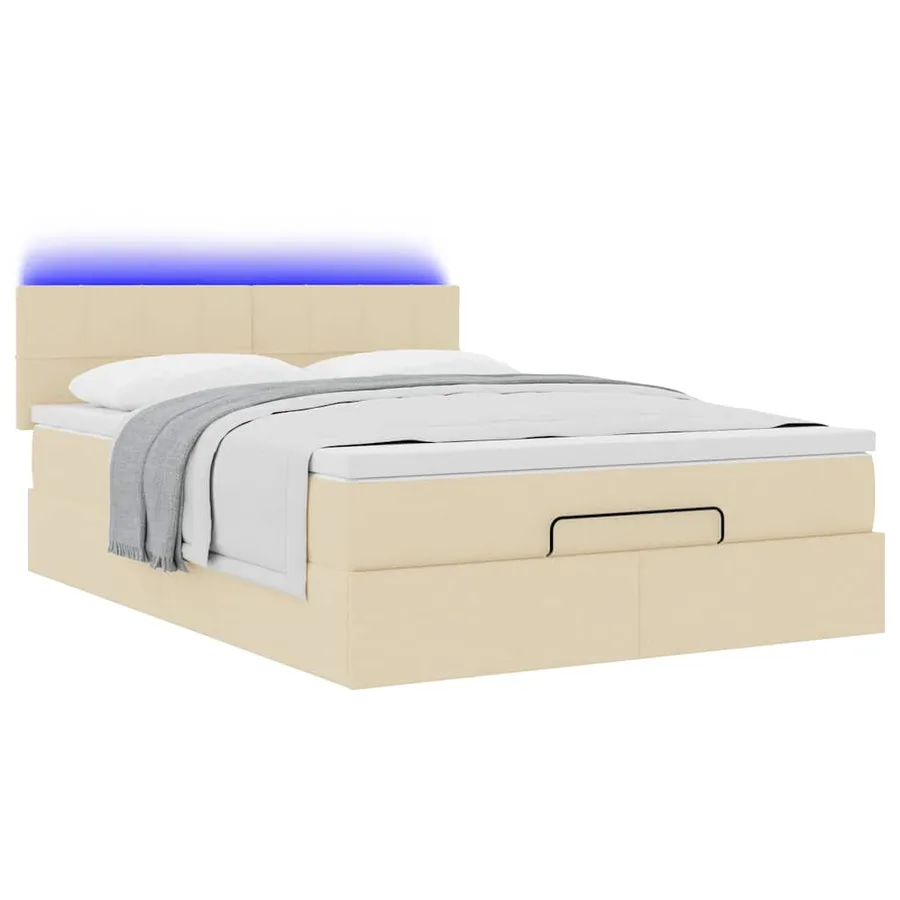 Lit ottoman avec matelas et LED crème 140x190 cm tissu - 6