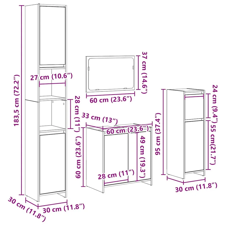 Ensemble de meubles de salle de bain 4 pcs gris béton - 11