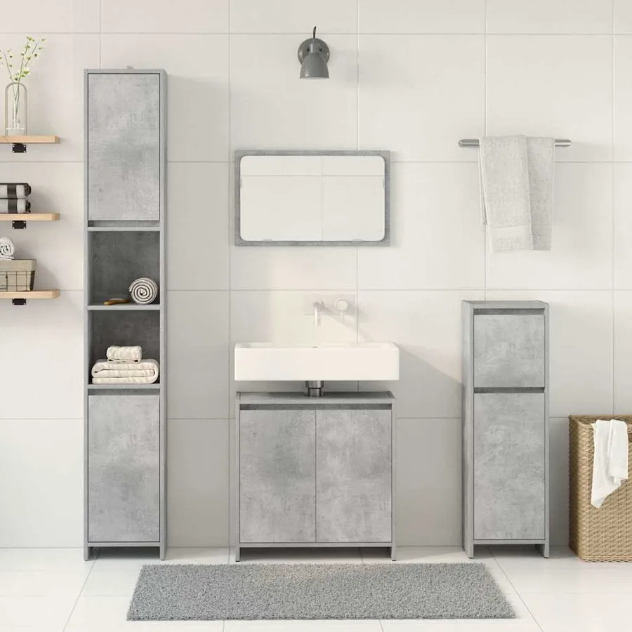 Ensemble de meubles de salle de bain 4 pcs gris béton - 3