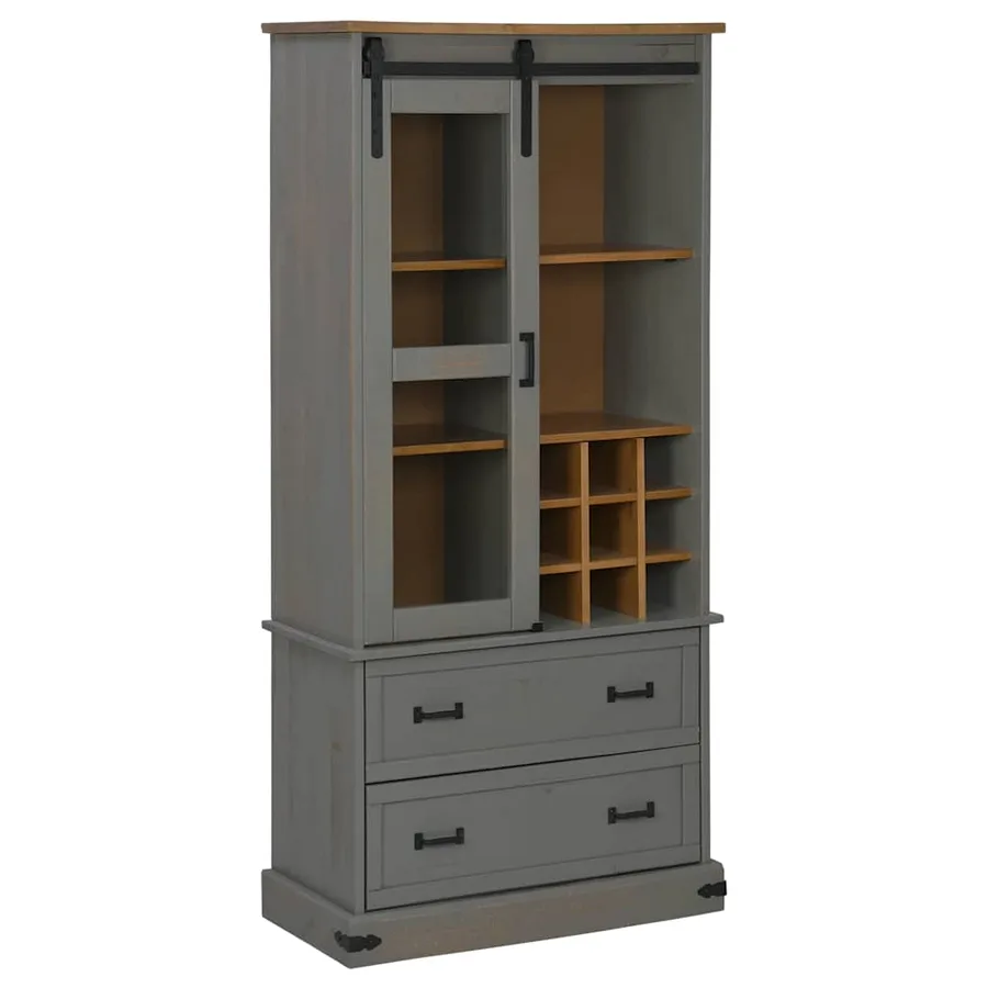 Armoire à vin HALDEN casiers à vin porte coulissante gris pin - 2