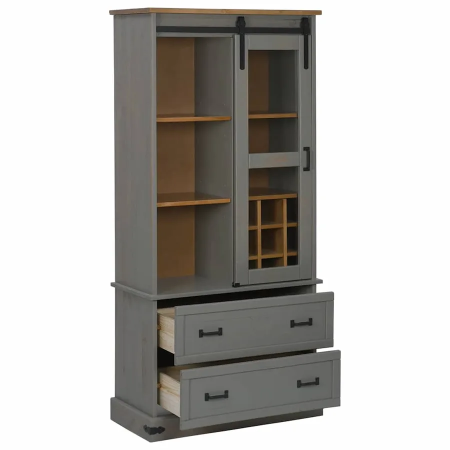 Armoire à vin HALDEN casiers à vin porte coulissante gris pin - 4