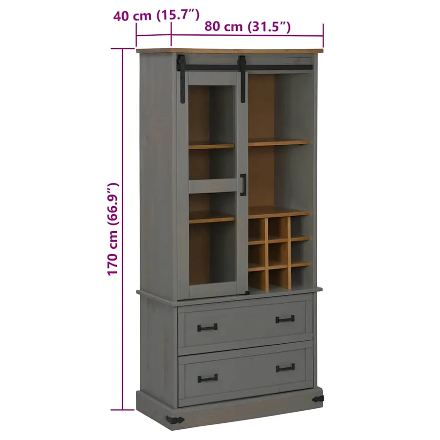Armoire à vin HALDEN casiers à vin porte coulissante gris pin - 9