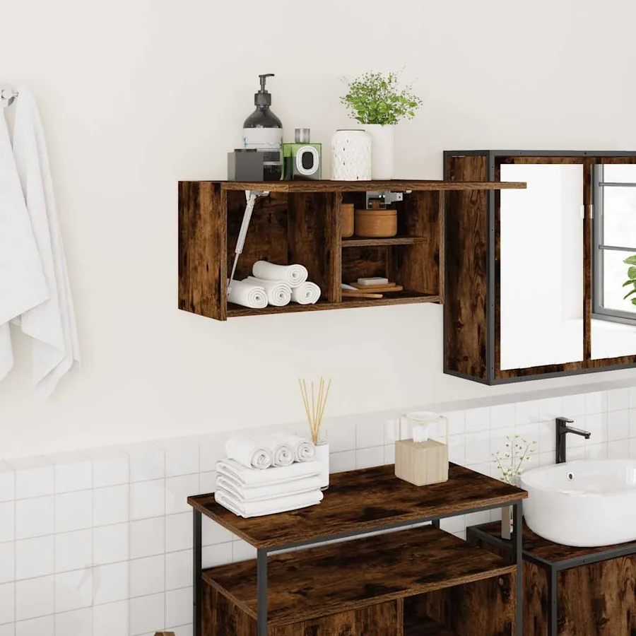 Armoire murale de bain chêne fumé 60x25x30 cm bois d'ingénierie