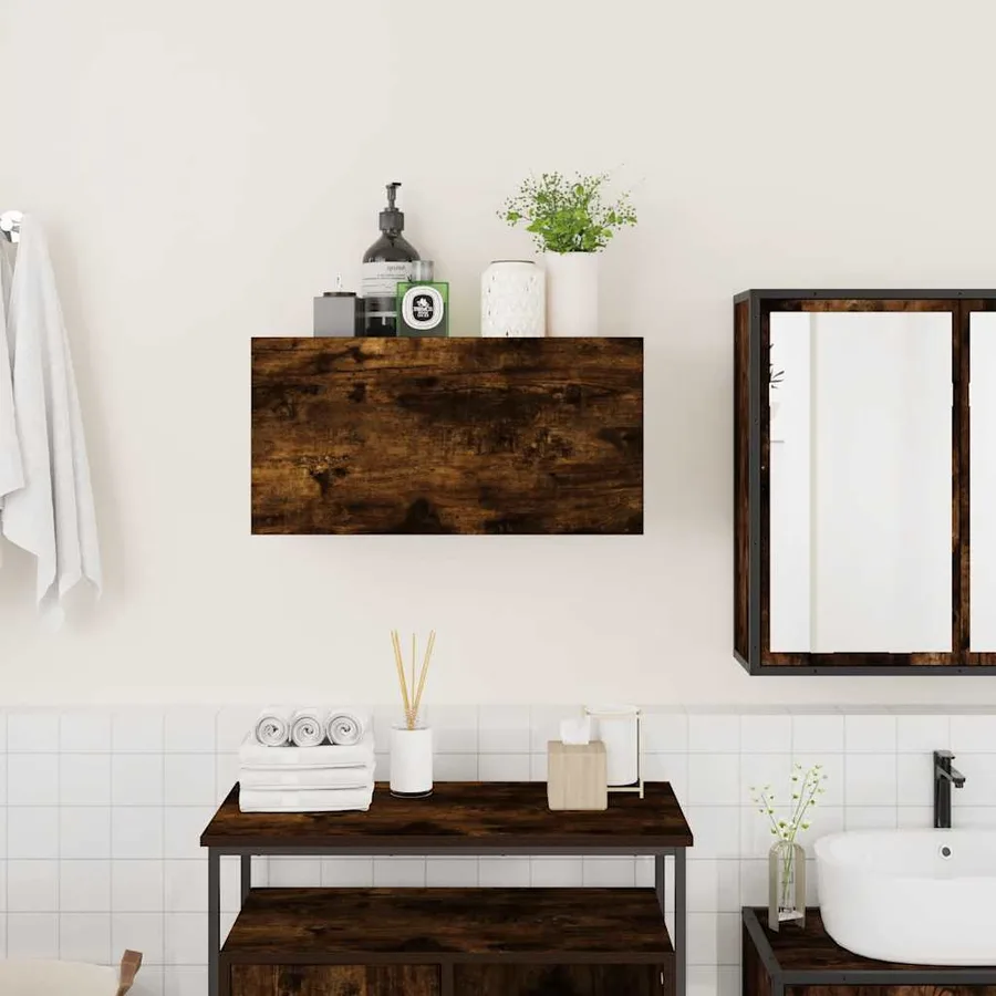 Armoire murale de bain chêne fumé 60x25x30 cm bois d'ingénierie - 3