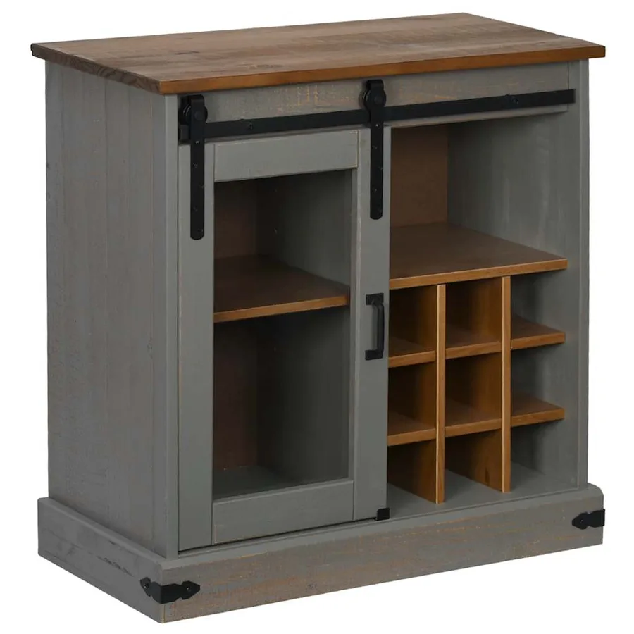 Buffet HALDEN porte coulissante gris 80x40x80 cm bois massif - 2
