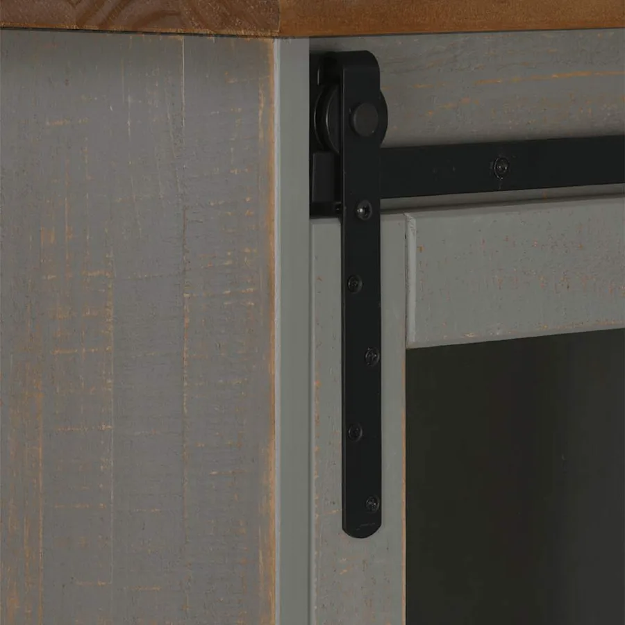 Buffet HALDEN porte coulissante gris 80x40x80 cm bois massif - 7