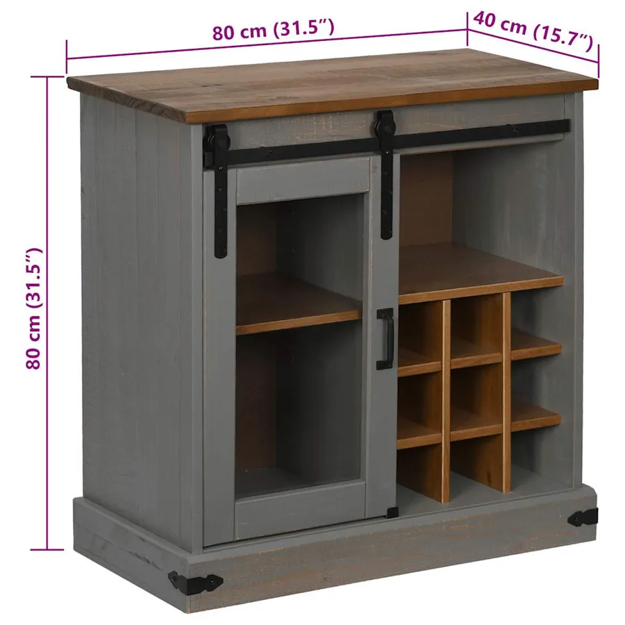 Buffet HALDEN porte coulissante gris 80x40x80 cm bois massif - 9