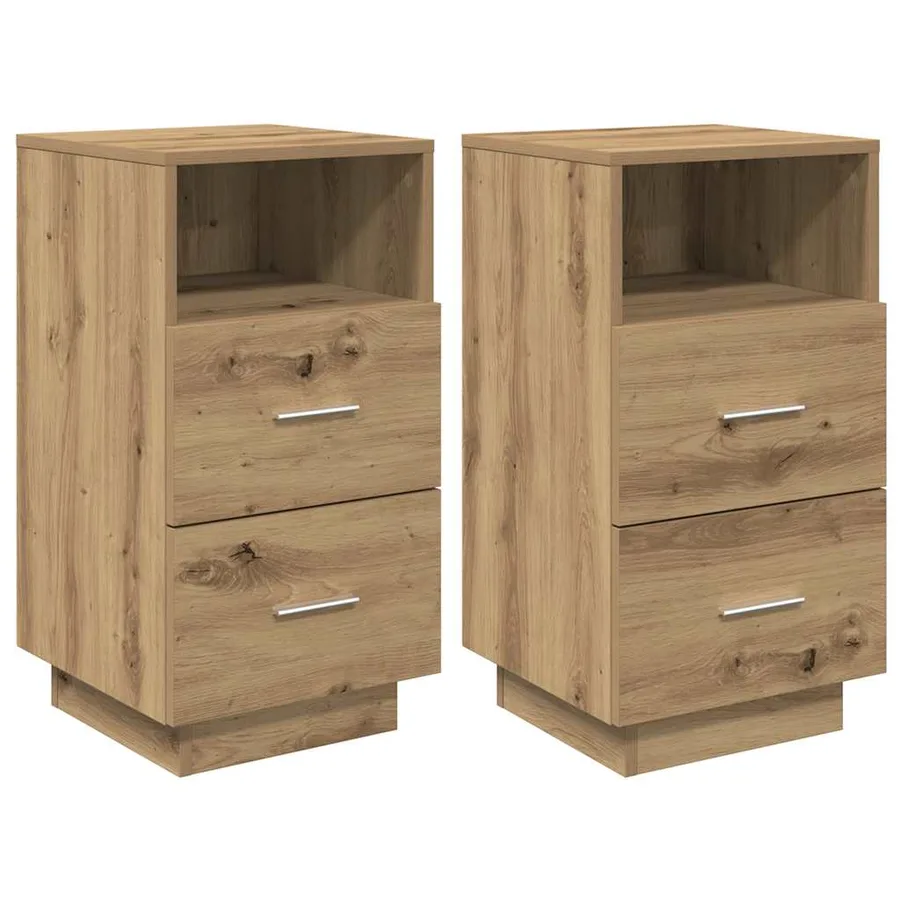 Tables de chevet 2 pcs et 2 tiroirs chêne artisanal 36x36x68 cm - 2