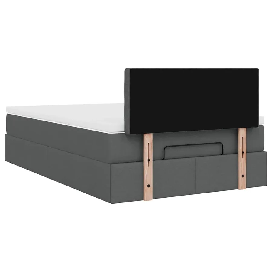 Lit ottoman avec matelas gris foncé 120x190 cm tissu - 11