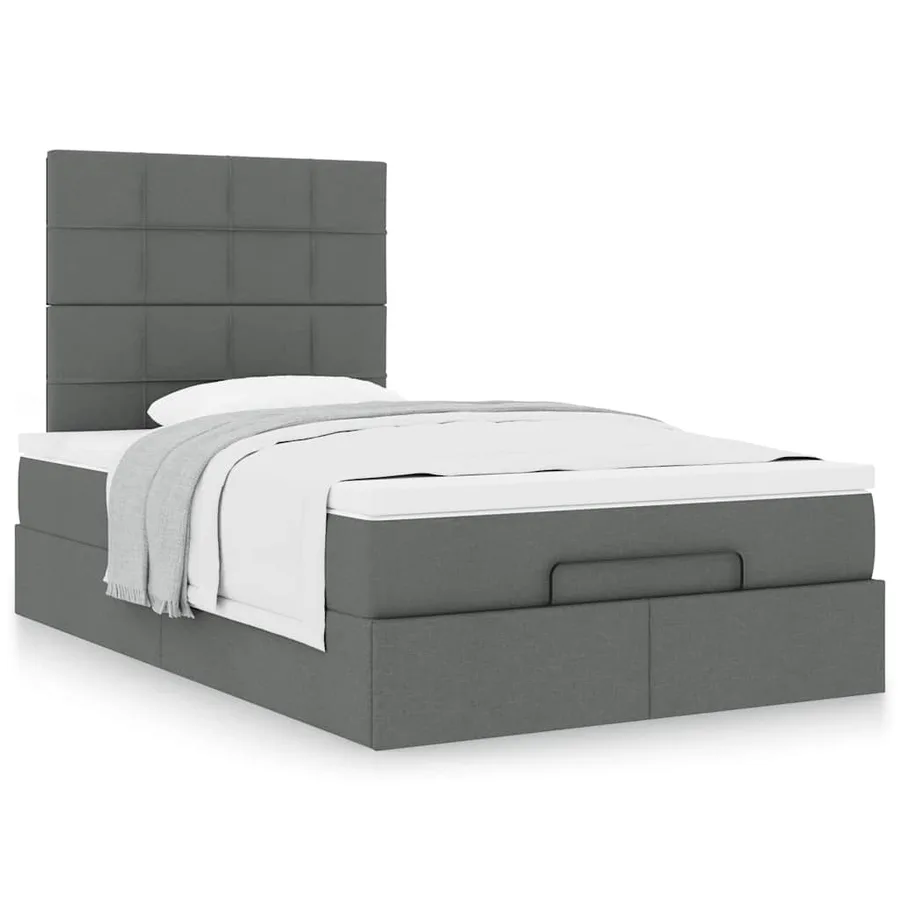 Cadre de lit ottoman avec matelas gris foncé 120x190 cm tissu - 4