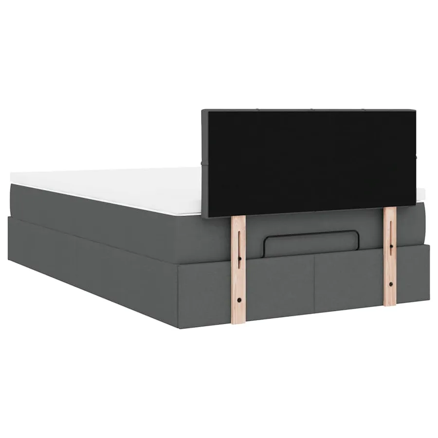 Lit ottoman avec matelas gris foncé 120x190 cm tissu - 11