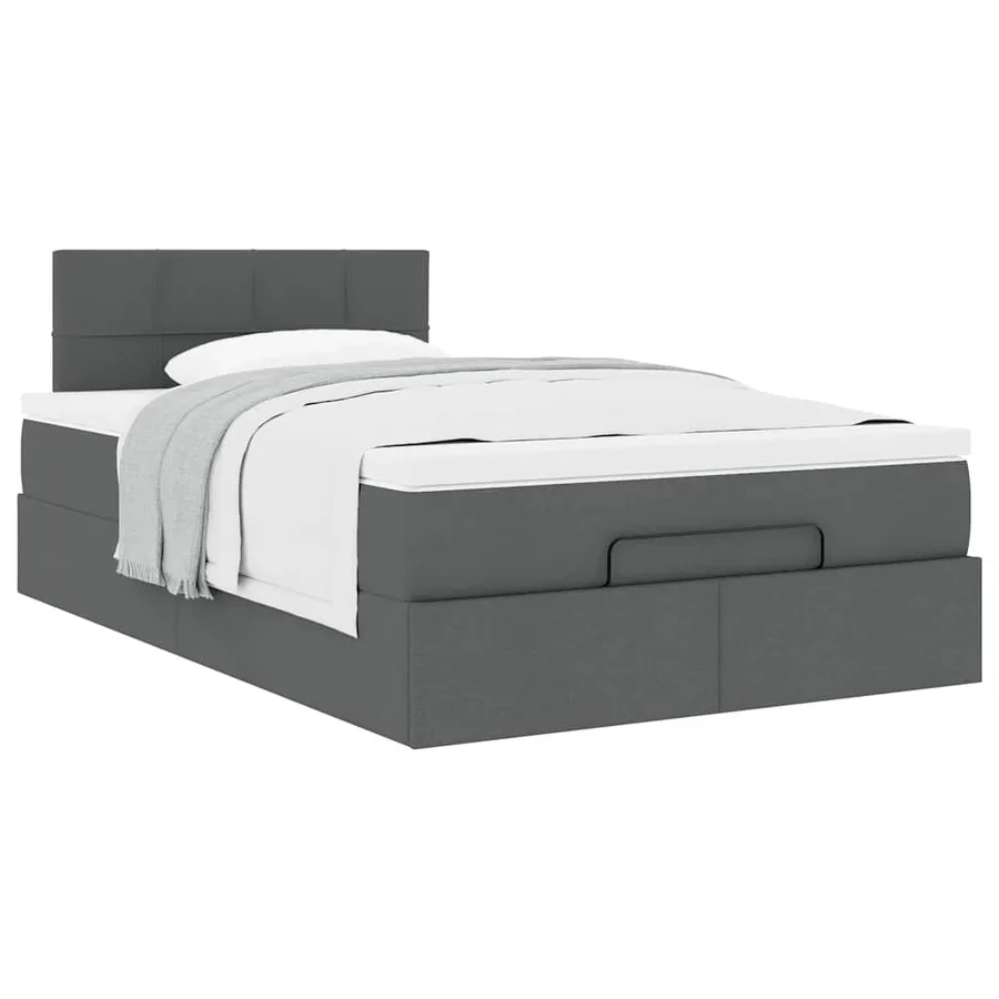 Lit ottoman avec matelas gris foncé 120x190 cm tissu - 5