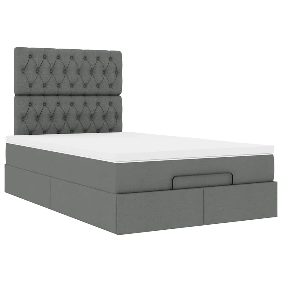 Cadre de lit ottoman avec matelas gris foncé 120x190 cm tissu - 6