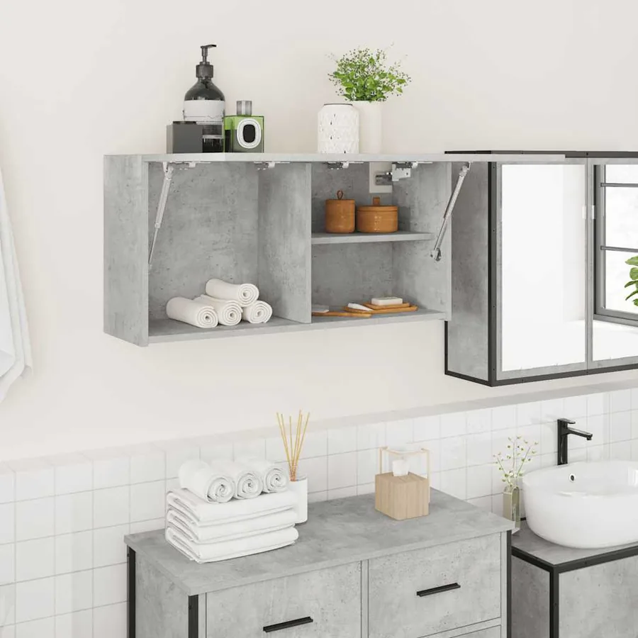 Armoire murale de bain gris béton 80x25x40 cm bois d'ingénierie