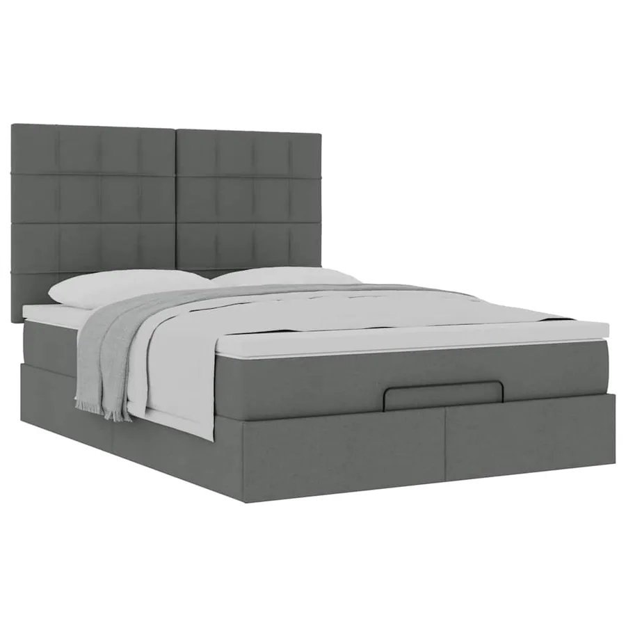 Cadre de lit ottoman avec matelas gris foncé 140x200 cm tissu - 5