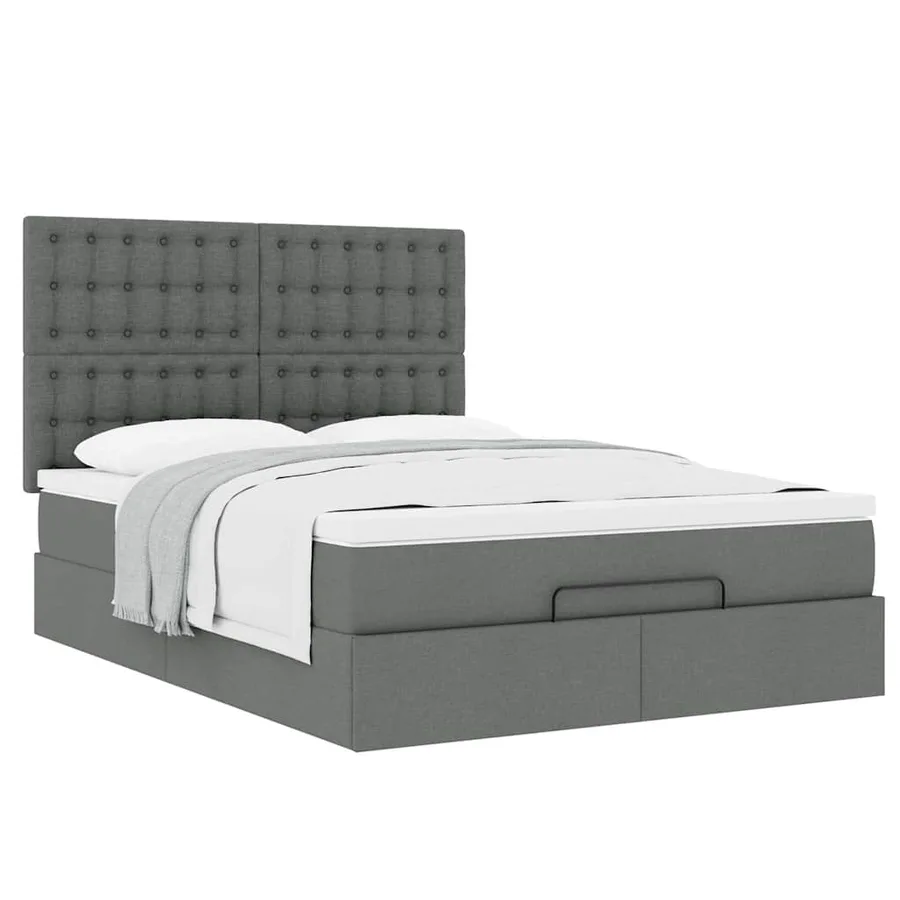 Cadre de lit ottoman avec matelas gris foncé 140x200 cm tissu - 5