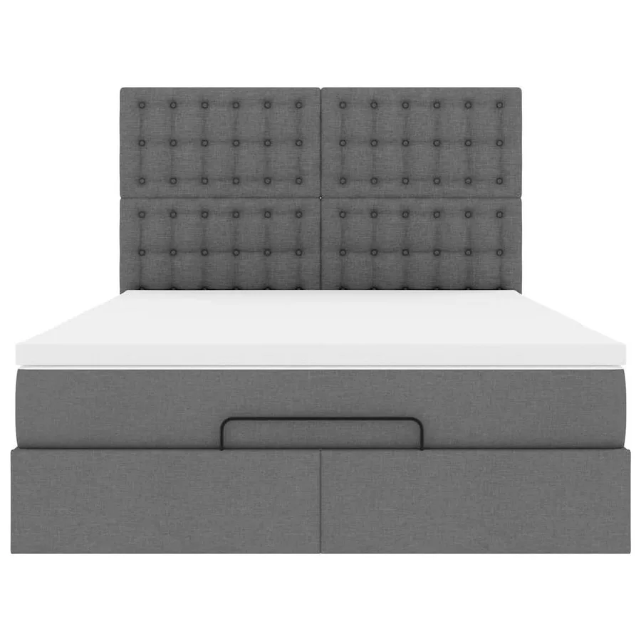Cadre de lit ottoman avec matelas gris foncé 140x200 cm tissu - 7
