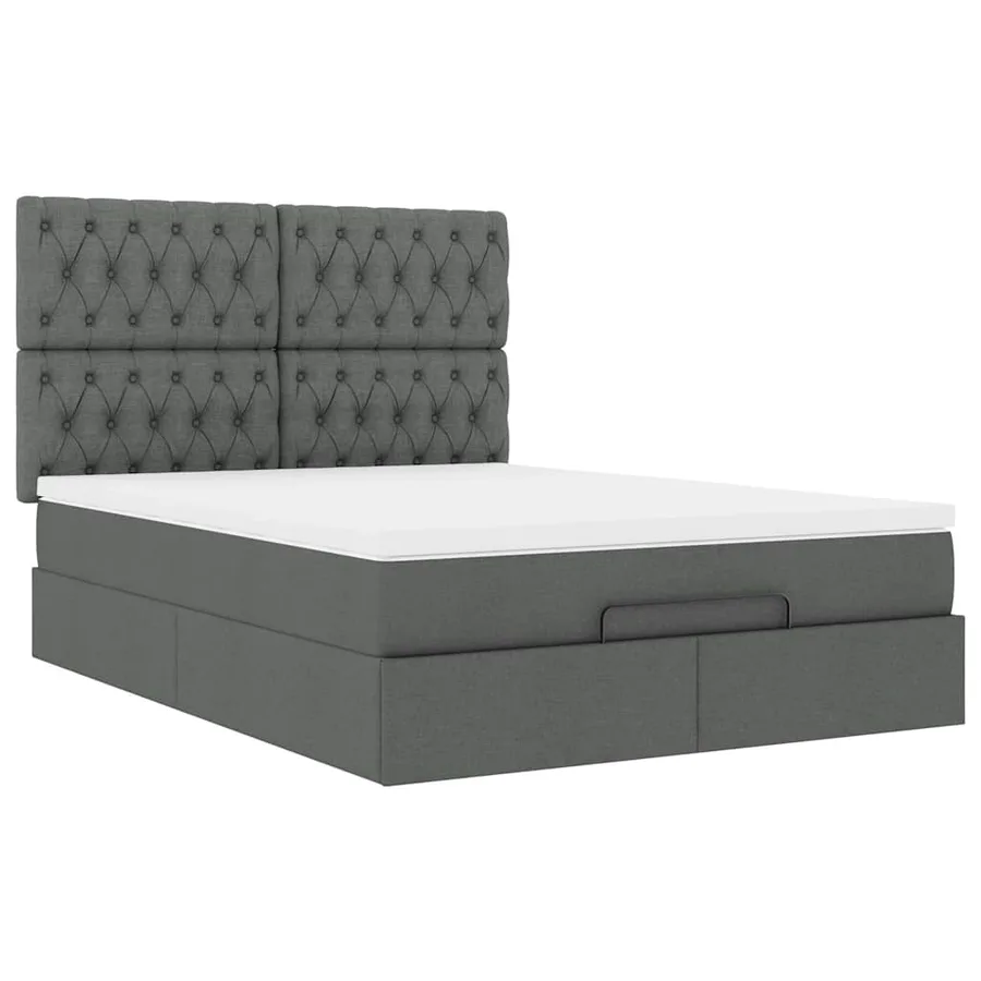 Cadre de lit ottoman avec matelas gris foncé 140x200 cm tissu - 7