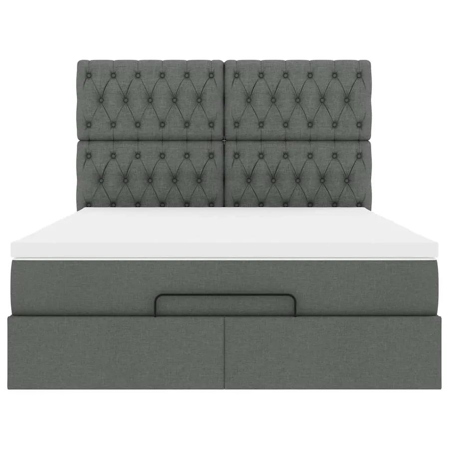 Cadre de lit ottoman avec matelas gris foncé 140x200 cm tissu - 8