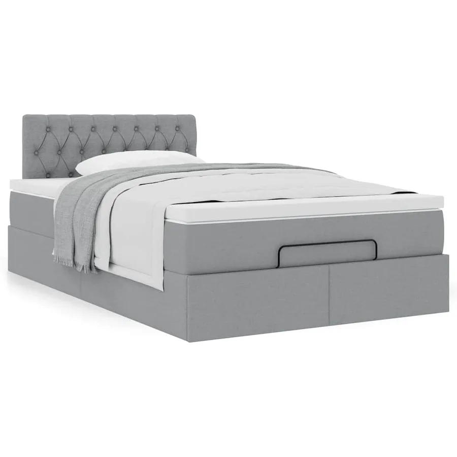 Lit ottoman avec matelas gris clair 120x190 cm tissu - 4