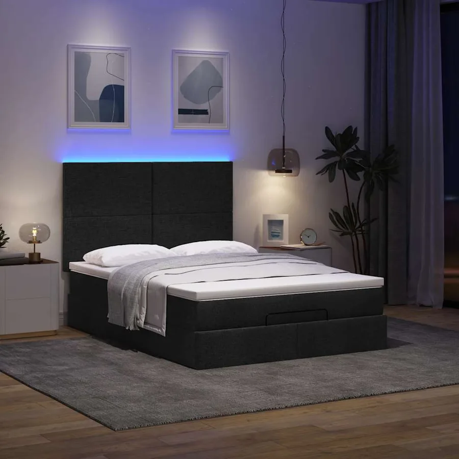 Cadre de lit ottoman avec matelas noir 140x200 cm tissu - 3