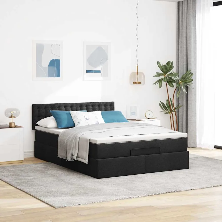 Lit ottoman avec matelas et LED noir 140x200 cm tissu - 4