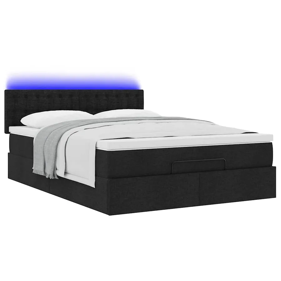 Lit ottoman avec matelas et LED noir 140x200 cm tissu - 6