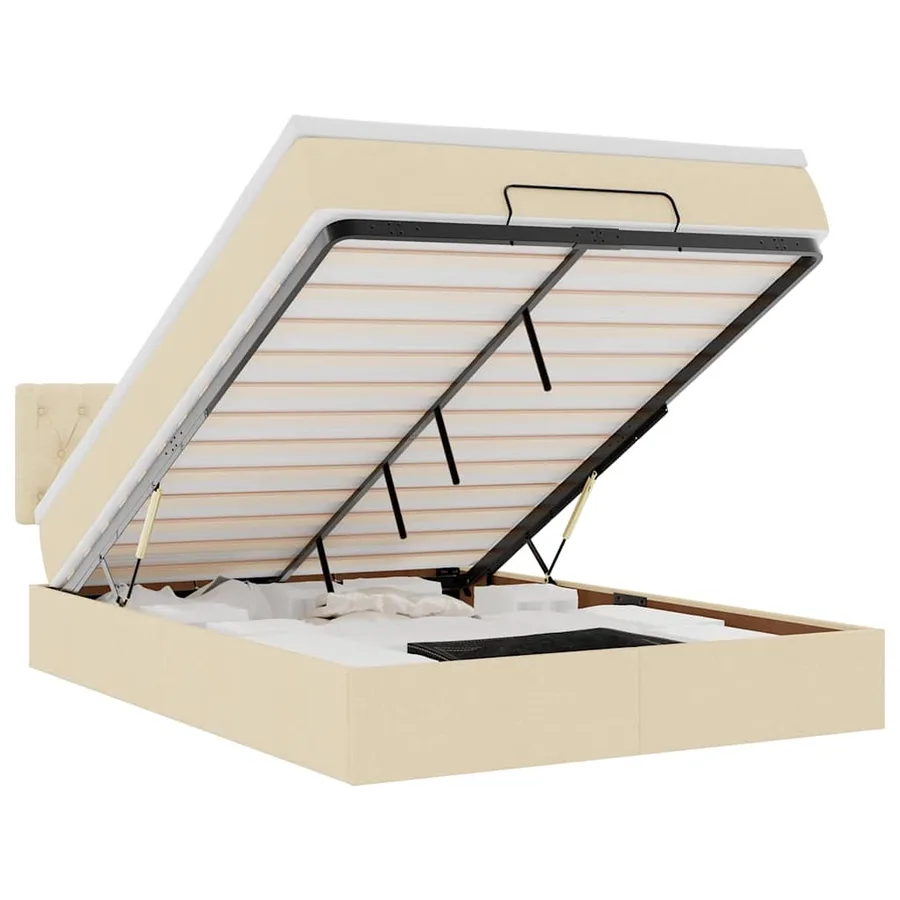 Lit ottoman avec matelas et LED crème 140x200 cm tissu - 2