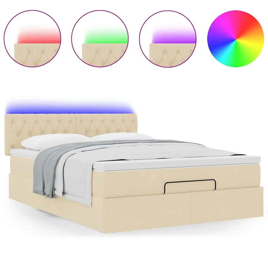 Lit ottoman avec matelas et LED crème 140x200 cm tissu - 4