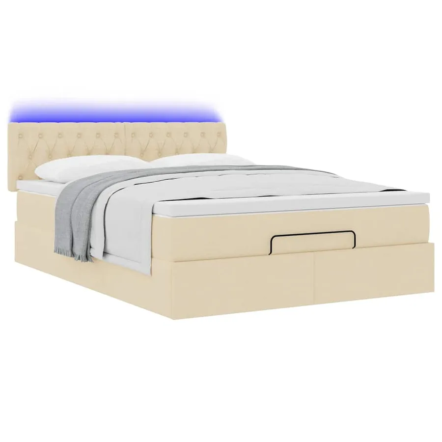 Lit ottoman avec matelas et LED crème 140x200 cm tissu - 5