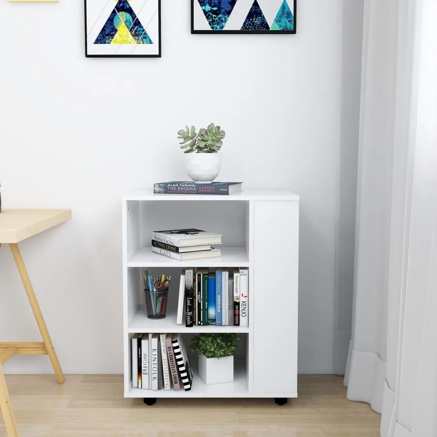 Armoire à roulettes Blanc 60x35x75 cm Bois d’ingénierie - 3
