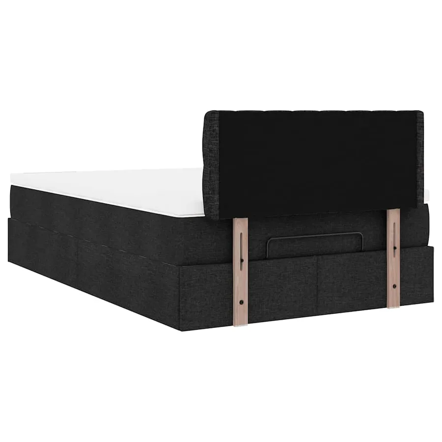 Lit ottoman avec matelas noir 120x190 cm tissu - 11