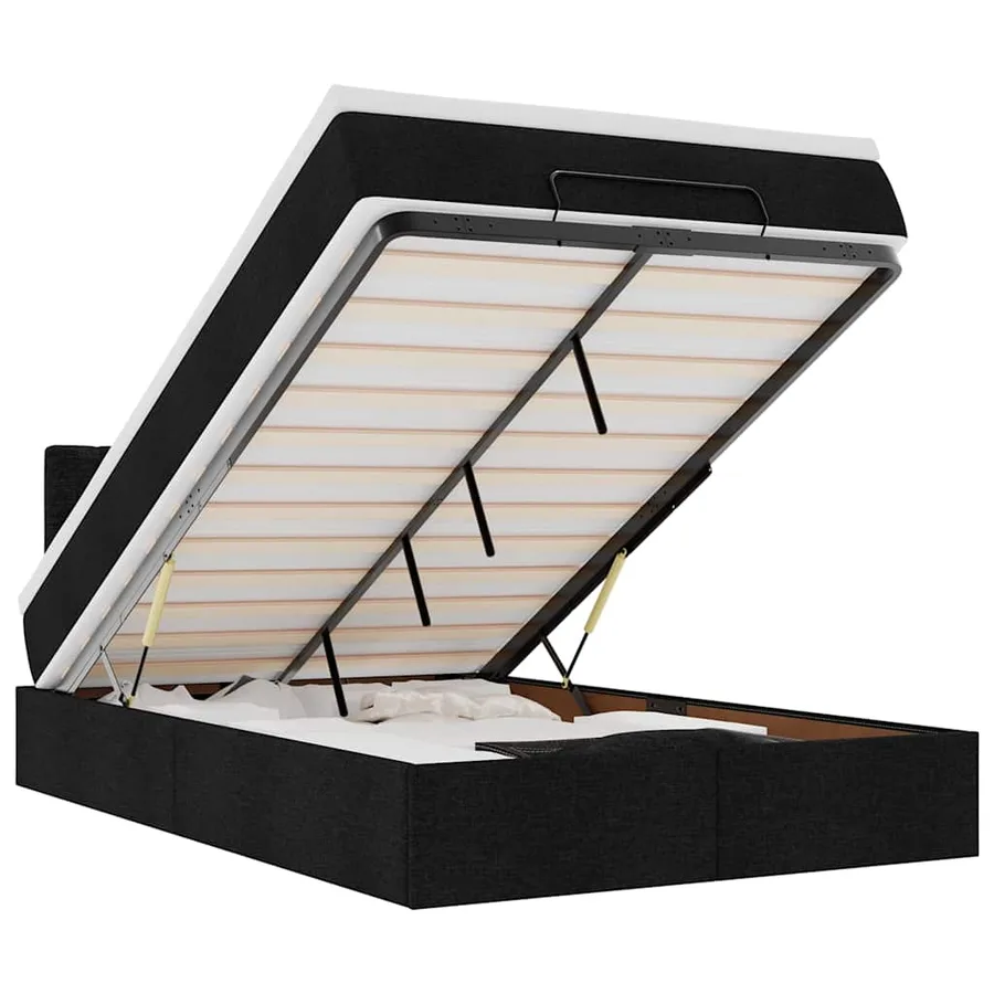 Lit ottoman avec matelas noir 120x190 cm tissu - 2