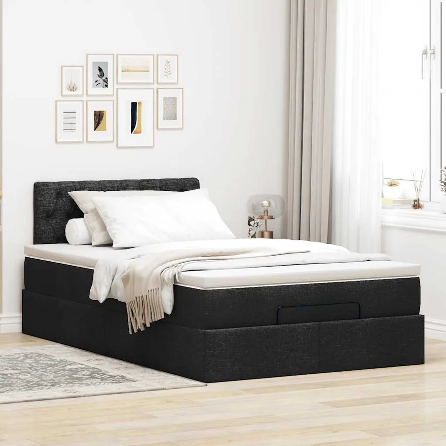Lit ottoman avec matelas noir 120x190 cm tissu - 3