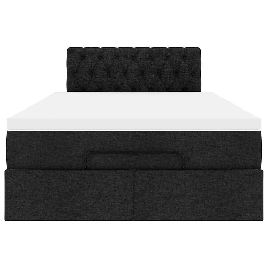 Lit ottoman avec matelas noir 120x190 cm tissu - 7