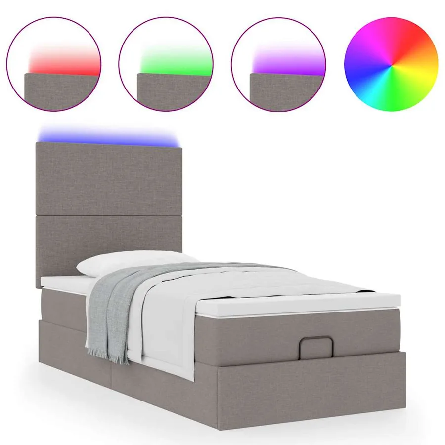 Cadre de lit ottoman avec matelas taupe 100x200 cm tissu - 5