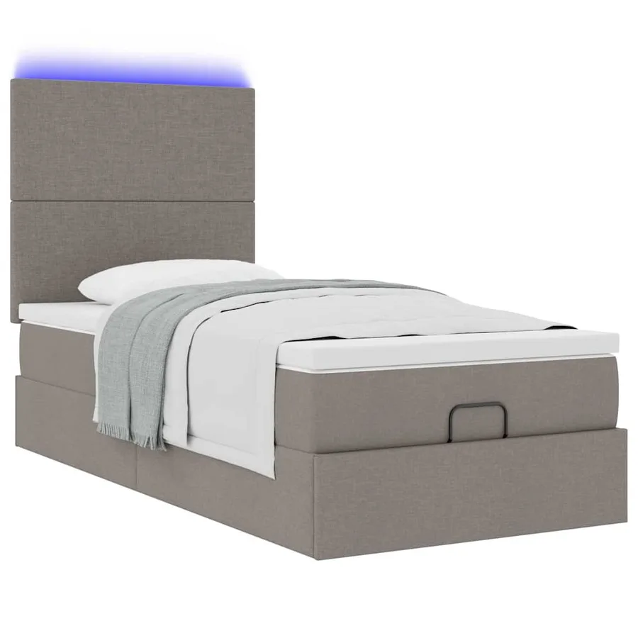 Cadre de lit ottoman avec matelas taupe 100x200 cm tissu - 6