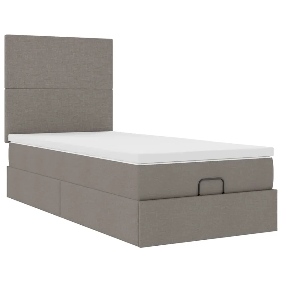 Cadre de lit ottoman avec matelas taupe 100x200 cm tissu - 7